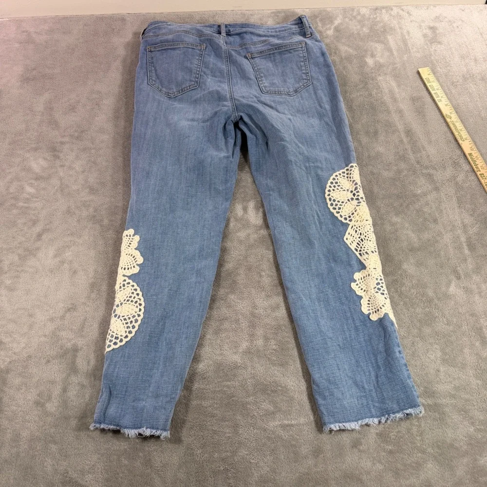 Chico's Jeans Women 12R Blue So Slimming Girlfriend Slim Leg Ankle Crochet Lace